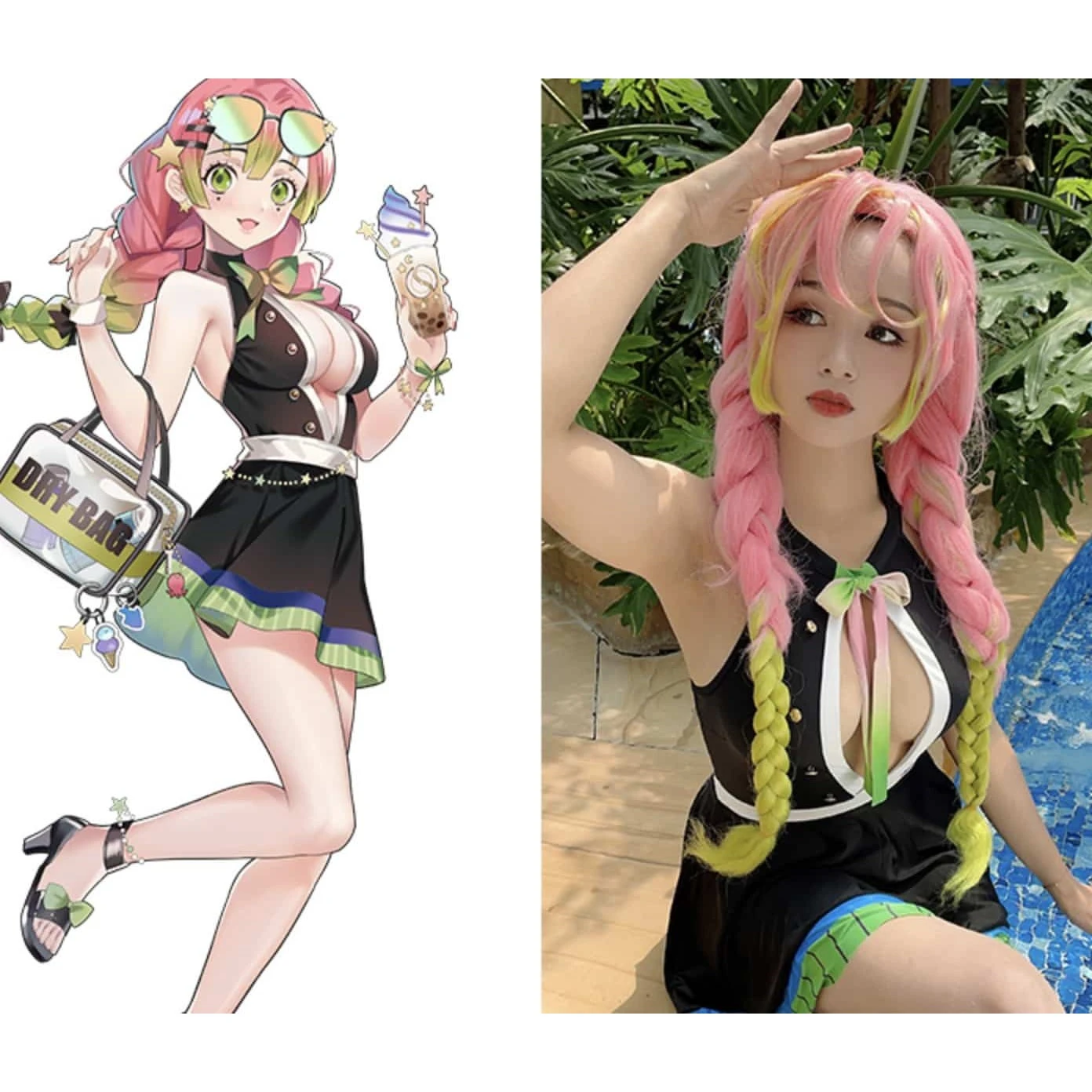 Demon Slayer Mitsuri Kanroji Cosplay Swim Costume 3 Demon Slayer Mitsuri Kanroji Cosplay Swim Costume